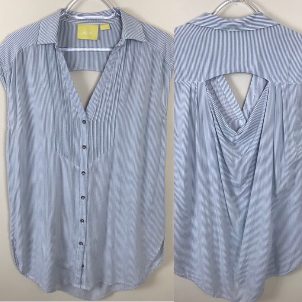 Anthropologie Maeve Striped Sleeveless Chambray